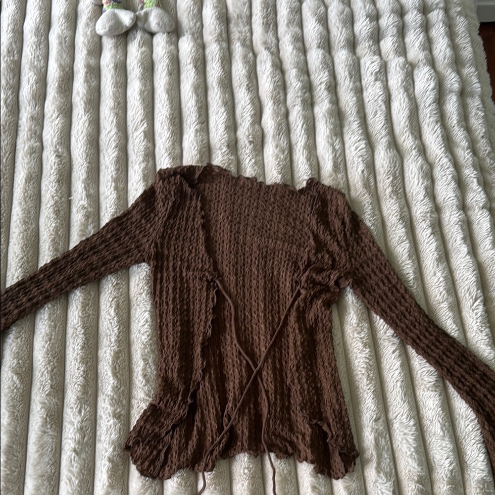 Women's brown mesh tie-front coverup